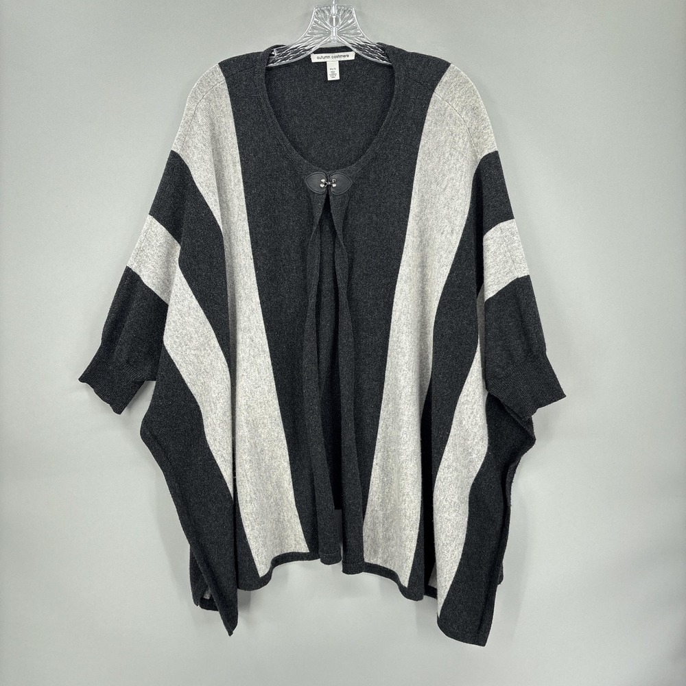 Autumn Cashmere Sweater Cape Womens XS/S Gray Charcoal Stripe Dolman Knit Open